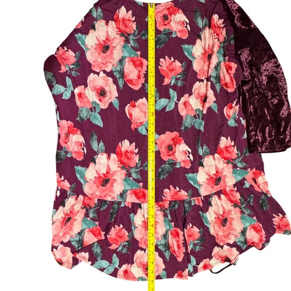 Dazzle Up Velvet Floral Pullover Top 3X Burgundy Pink Hi-Lo Flowy Gypsy Boho - Picture 12 of 12